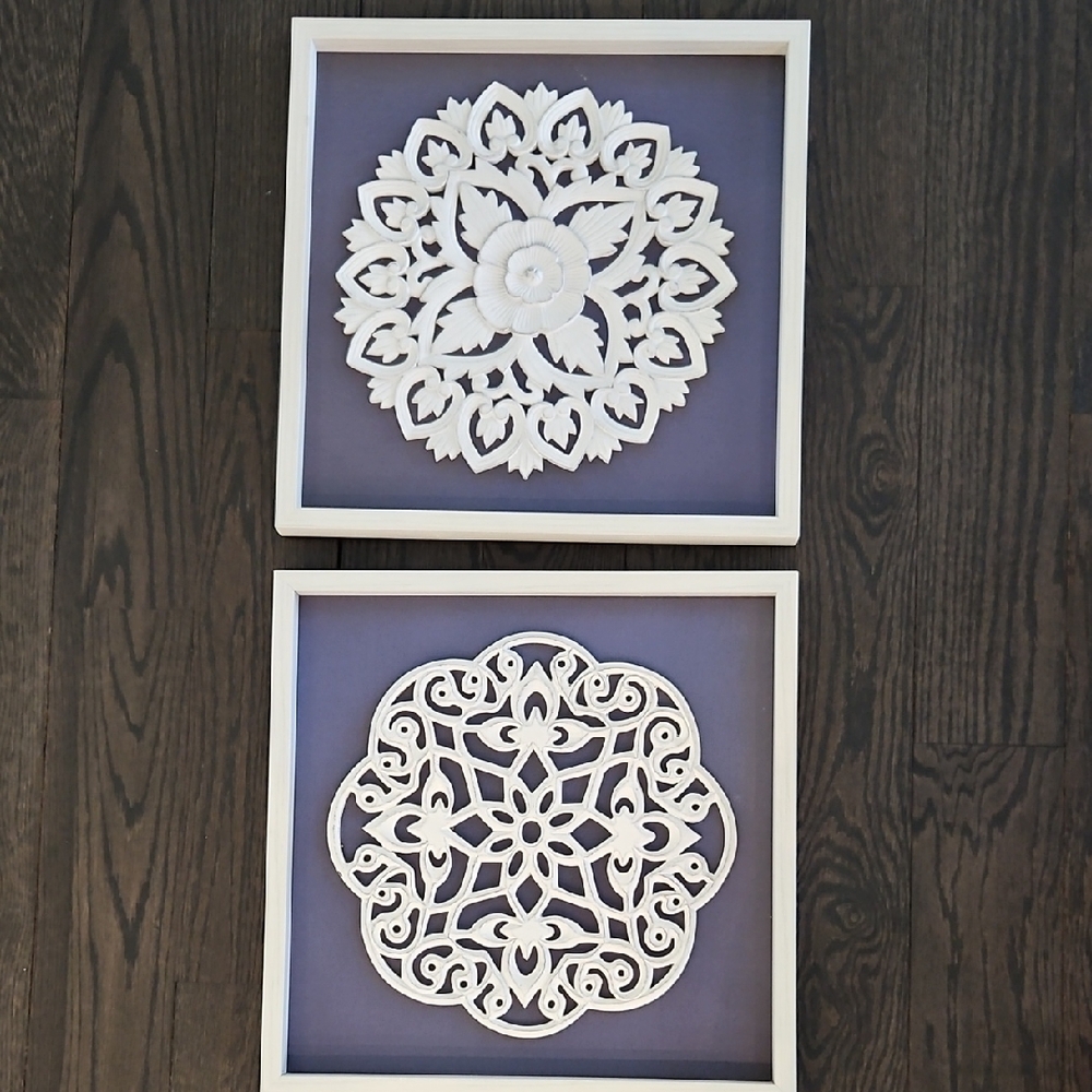 White Mandala Wall Decor Set 3D 18"x18" Set Of 2